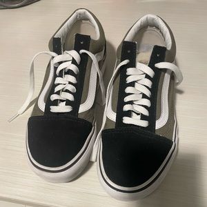 Vans old skool platform skate shoes black olive grey white womens 8